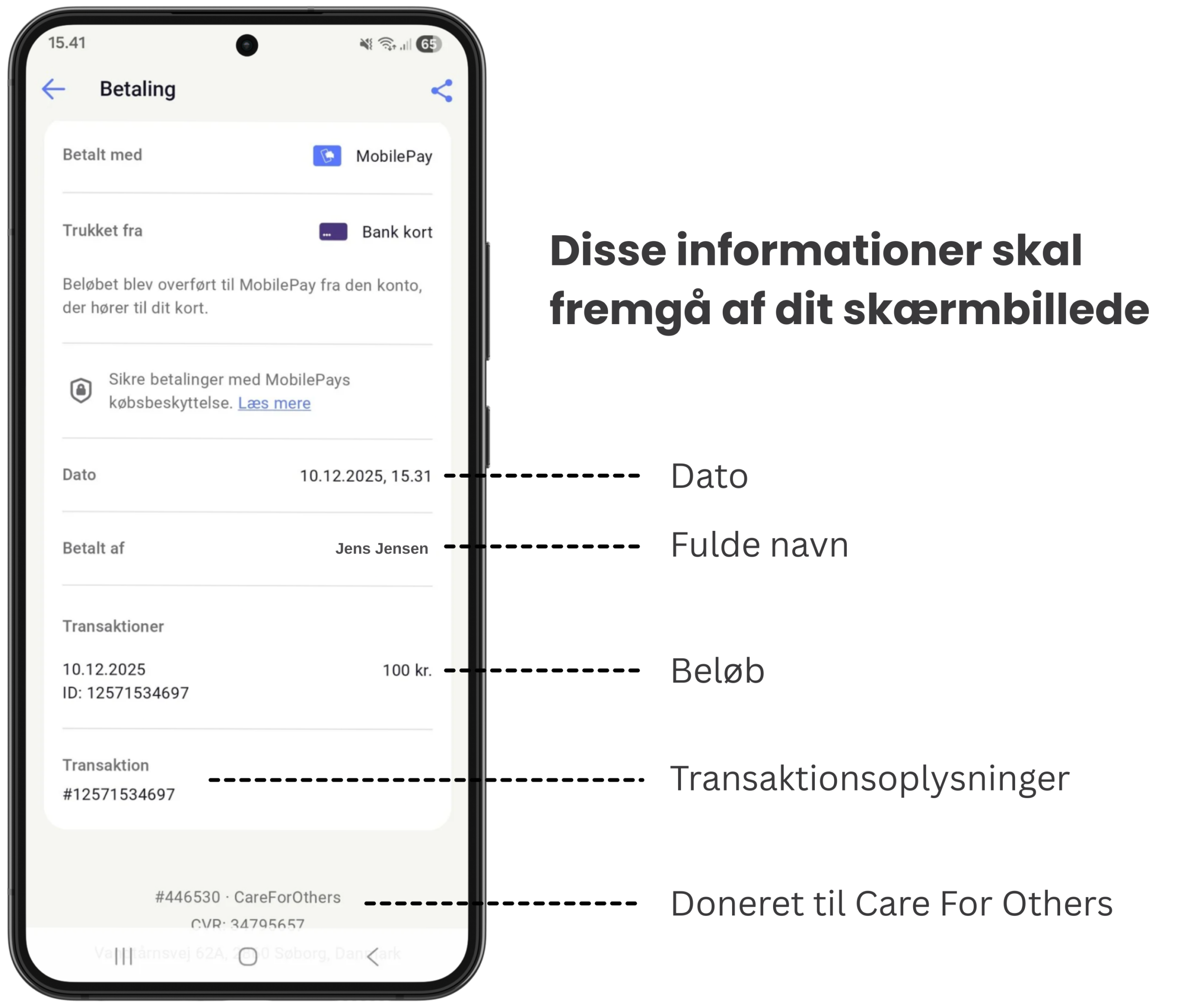 MobilePay skærmbillede eksempel